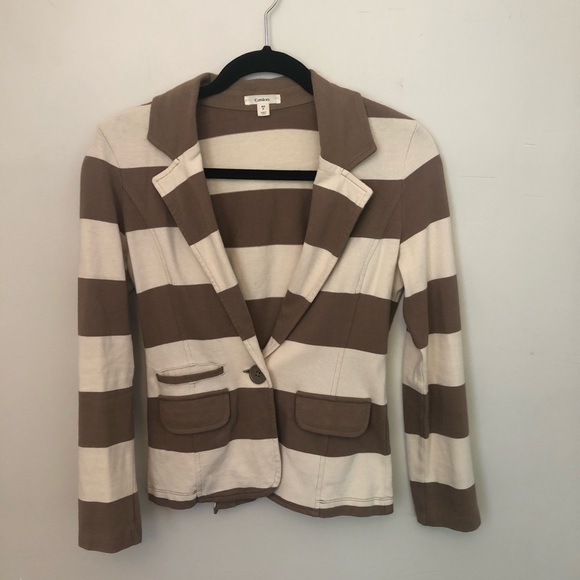 Caslon Jackets & Blazers - Caslon Tan and Cream Striped Cotton Blazer